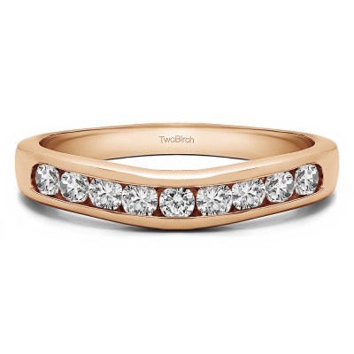 0.25 Ct. Nine Stone Round Channel Set Contour Curved Band in Rose Gold