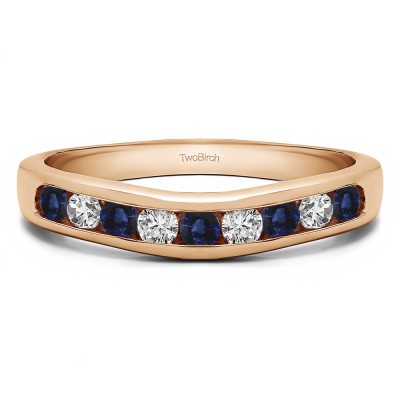0.5 Ct. Sapphire and Diamond Nine Stone Round Channel Set Contour Curved Band in Rose Gold