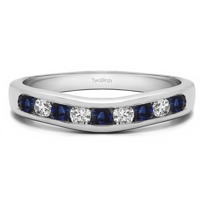 0.5 Ct. Sapphire and Diamond Nine Stone Round Channel Set Contour Curved Band