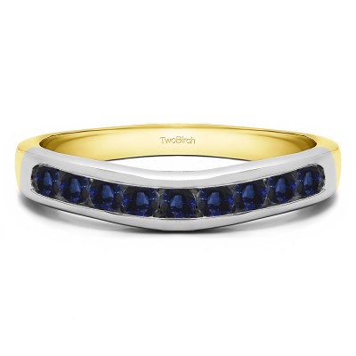 0.5 Ct. Sapphire Nine Stone Round Channel Set Contour Curved Band in Two Tone Gold