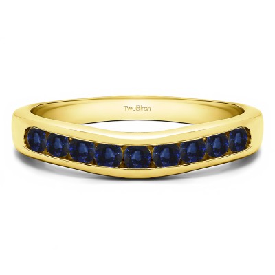 0.5 Ct. Sapphire Nine Stone Round Channel Set Contour Curved Band in Yellow Gold