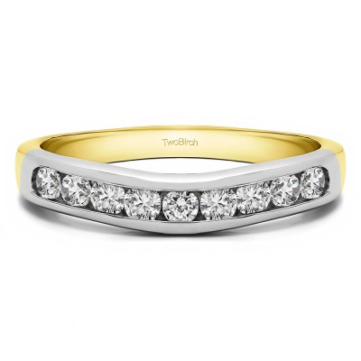 0.25 Ct. Nine Stone Round Channel Set Contour Curved Band in Two Tone Gold