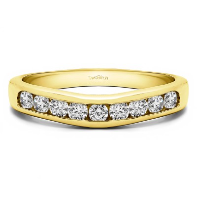 0.25 Ct. Nine Stone Round Channel Set Contour Curved Band in Yellow Gold