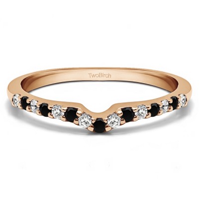 0.25 Ct. Black and White Delicate Notched Contour Band in Rose Gold