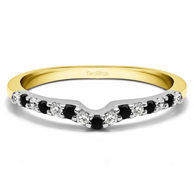 0.15 Ct. Black and White Delicate Notched Contour Band in Two Tone Gold