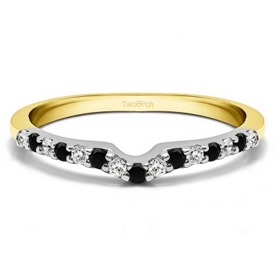 0.25 Ct. Black and White Delicate Notched Contour Band in Two Tone Gold