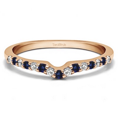 0.15 Ct. Sapphire and Diamond Delicate Notched Contour Band in Rose Gold