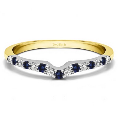0.25 Ct. Sapphire and Diamond Delicate Notched Contour Band in Two Tone Gold