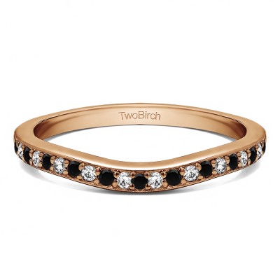 0.42 Ct. Black and White Dainty Curved Round Shared Prong Tracer Band in Rose Gold