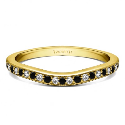 0.42 Ct. Black and White Dainty Curved Round Shared Prong Tracer Band in Yellow Gold