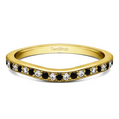 0.25 Ct. Black and White Dainty Curved Round Shared Prong Tracer Band in Yellow Gold