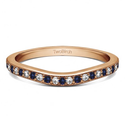 0.25 Ct. Sapphire and Diamond Dainty Curved Round Shared Prong Tracer Band in Rose Gold