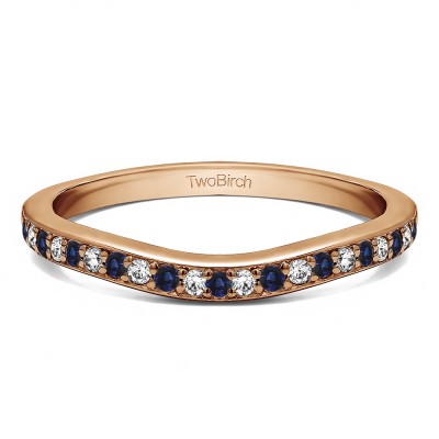 0.42 Ct. Sapphire and Diamond Dainty Curved Round Shared Prong Tracer Band in Rose Gold