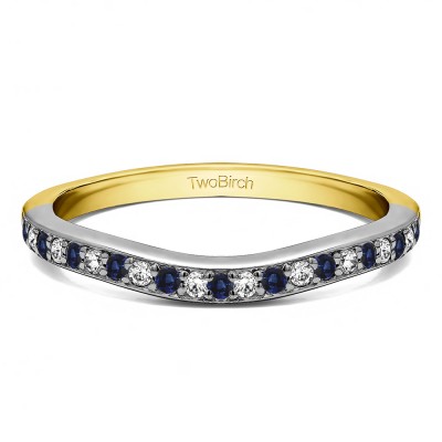 0.25 Ct. Sapphire and Diamond Dainty Curved Round Shared Prong Tracer Band in Two Tone Gold
