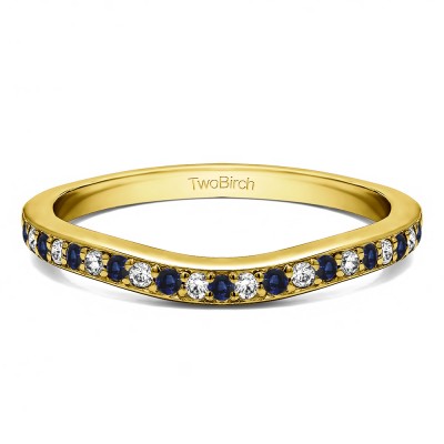 0.42 Ct. Sapphire and Diamond Dainty Curved Round Shared Prong Tracer Band in Yellow Gold