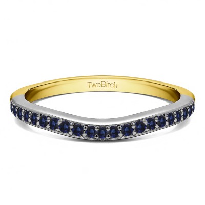 0.42 Ct. Sapphire Dainty Curved Round Shared Prong Tracer Band in Two Tone Gold