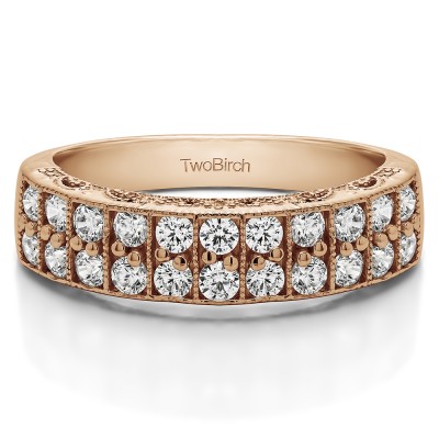 0.99 Carat Double Row Millgrained Pave Vintage Wedding Ring  in Rose Gold