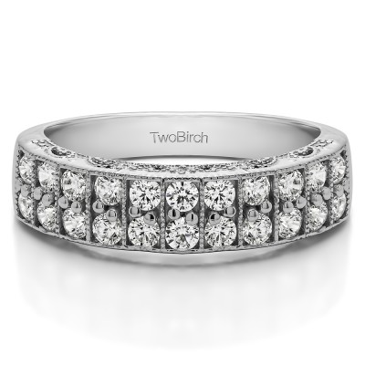 0.99 Carat Double Row Millgrained Pave Vintage Wedding Ring