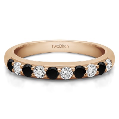 0.2 Carat Black and White Common Prong Set Wedding Ring in Rose Gold