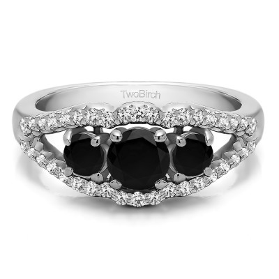 1.04 Carat Black and White Three Stone Prong Set Wedding Band