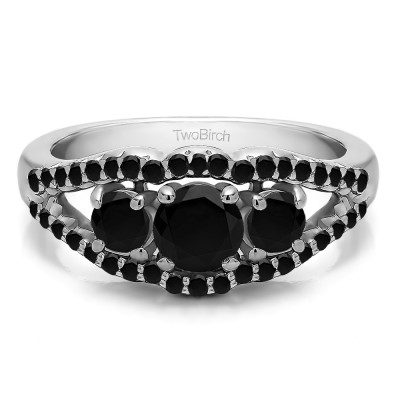 1.04 Carat Black Three Stone Prong Set Wedding Band
