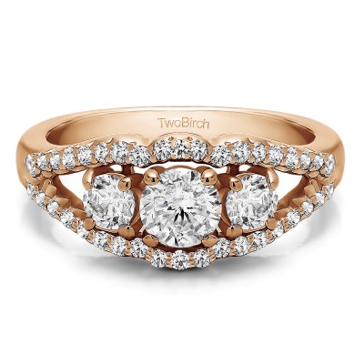 1.04 Carat Three Stone Prong Set Wedding Band in Rose Gold