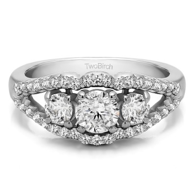 1.04 Carat Three Stone Prong Set Wedding Band