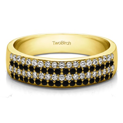 0.49 Carat Black and White Double Row Pave Set Wedding Ring in Yellow Gold
