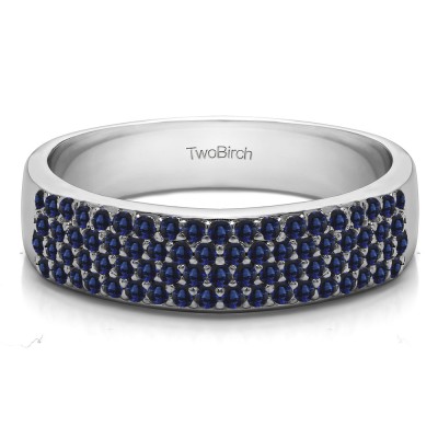 0.49 Carat Sapphire Double Row Pave Set Wedding Ring