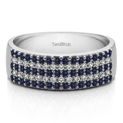 1 Carat Sapphire and Diamond Double Row Pave Set Wedding Ring