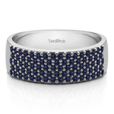 1 Carat Sapphire Double Row Pave Set Wedding Ring