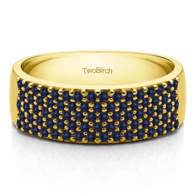 1 Carat Sapphire Double Row Pave Set Wedding Ring in Yellow Gold
