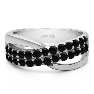 0.78 Carat Black Double Row Shared Prong Bypass Wedding Ring