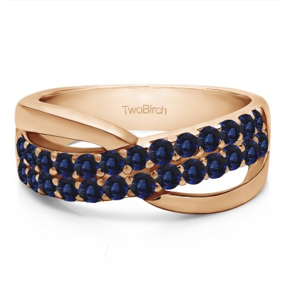 0.78 Carat Sapphire Double Row Shared Prong Bypass Wedding Ring  in Rose Gold