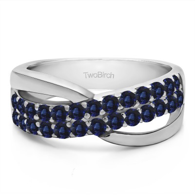 0.78 Carat Sapphire Double Row Shared Prong Bypass Wedding Ring