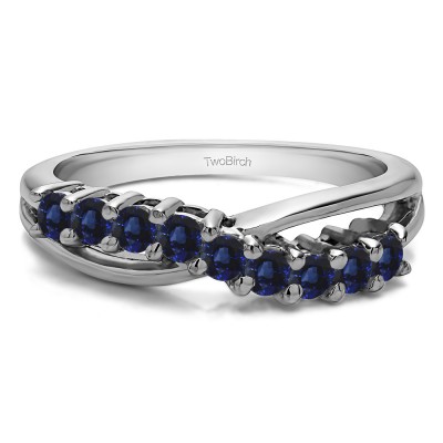 0.55 Carat Sapphire Ten Stone Shared Prong Bypass Wedding Band