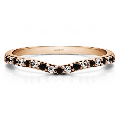 0.17 Ct. Black and White Delicate Contour Matching Wedding Ring in Rose Gold