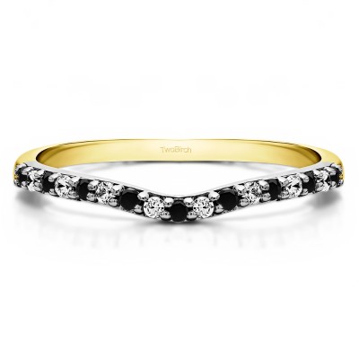 0.17 Ct. Black and White Delicate Contour Matching Wedding Ring in Two Tone Gold