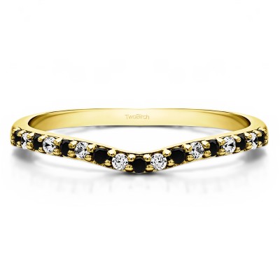 0.17 Ct. Black and White Delicate Contour Matching Wedding Ring in Yellow Gold