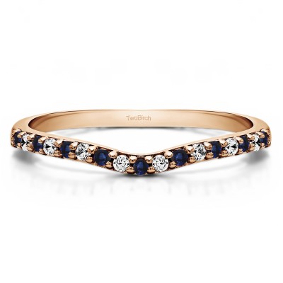 0.17 Ct. Sapphire and Diamond Delicate Contour Matching Wedding Ring in Rose Gold