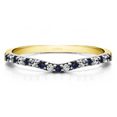 0.17 Ct. Sapphire and Diamond Delicate Contour Matching Wedding Ring in Two Tone Gold