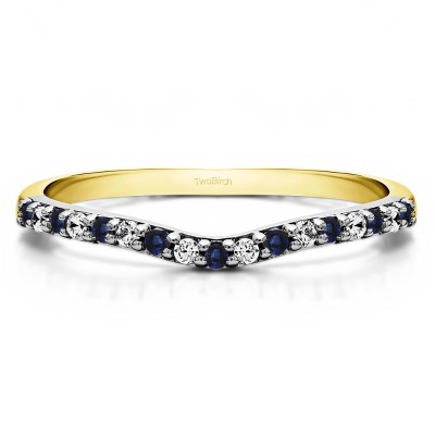 0.17 Ct. Sapphire and Diamond Delicate Contour Matching Wedding Ring in Two Tone Gold