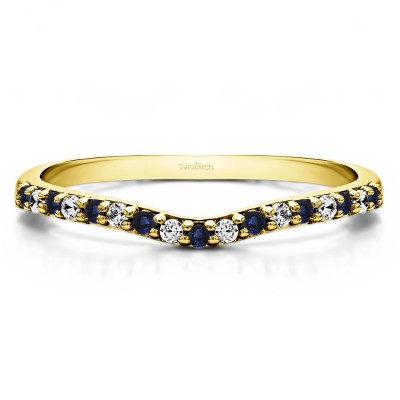0.17 Ct. Sapphire and Diamond Delicate Contour Matching Wedding Ring in Yellow Gold