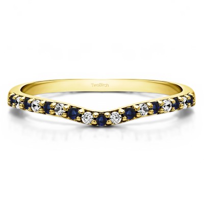 0.17 Ct. Sapphire and Diamond Delicate Contour Matching Wedding Ring in Yellow Gold