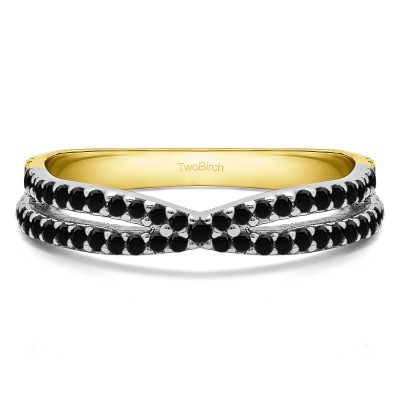 0.46 Carat Black Pave Cross Over Ring  in Two Tone Gold