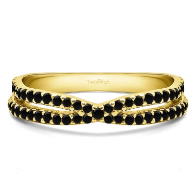 0.46 Carat Black Pave Cross Over Ring  in Yellow Gold