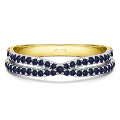 0.46 Carat Sapphire Pave Cross Over Ring  in Two Tone Gold