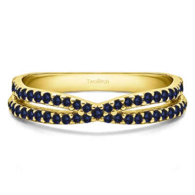 0.46 Carat Sapphire Pave Cross Over Ring  in Yellow Gold