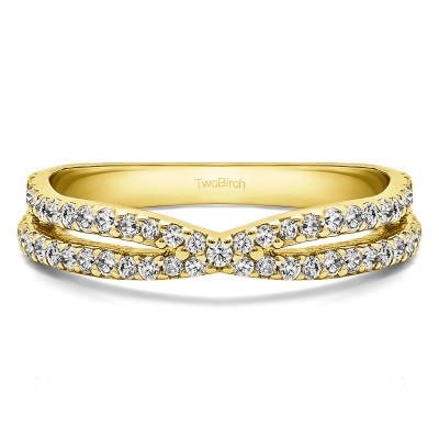 0.46 Carat Pave Cross Over Ring  in Yellow Gold