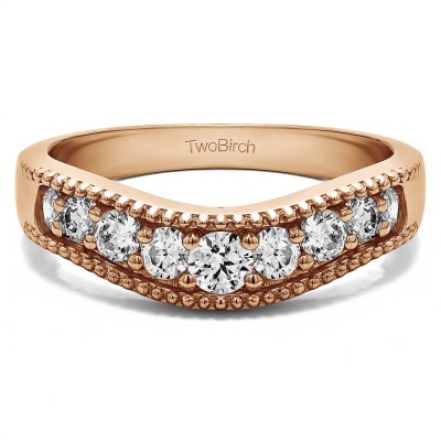 0.25 Ct. Wde Vintage Millgrained Contour Wedding Ring in Rose Gold